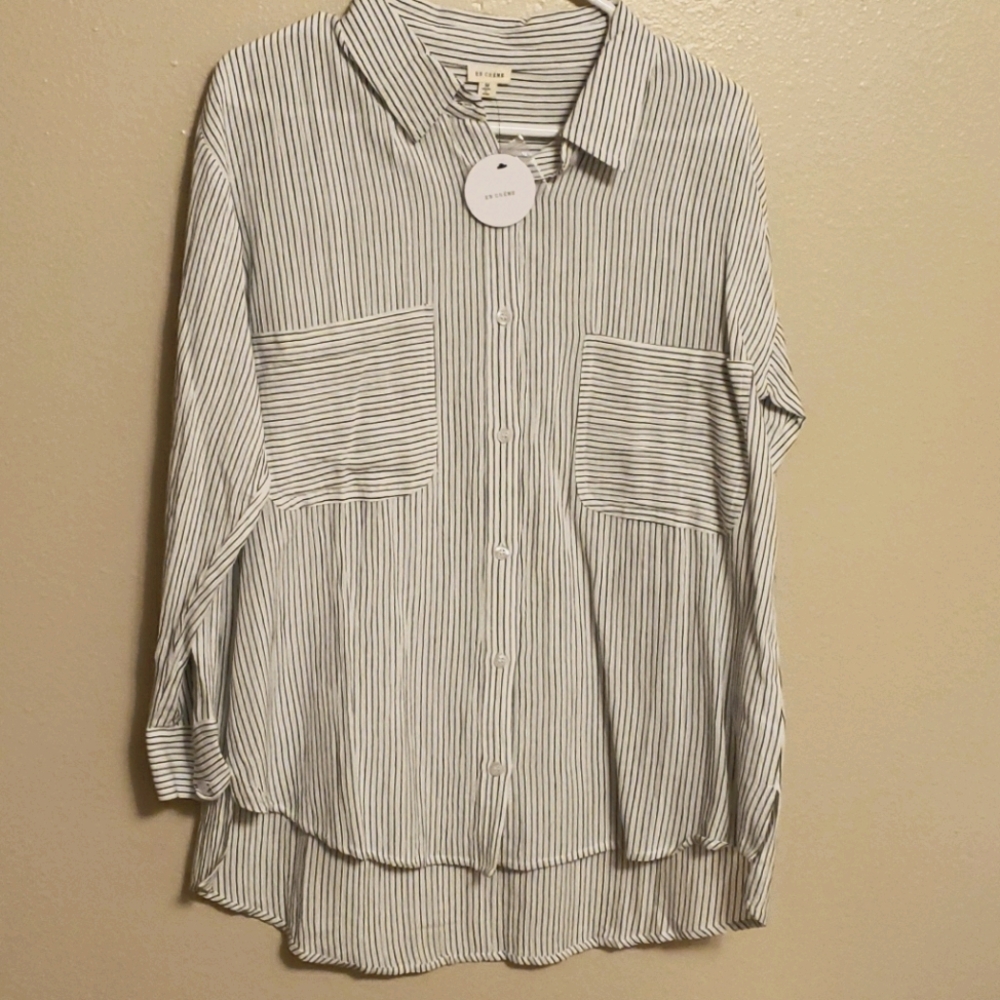 Boyfriend style button down striped blouse